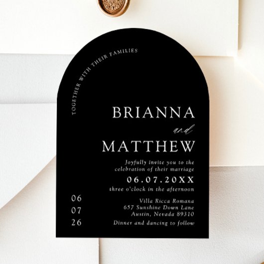 Arch Modern Zwart-wit minimalistische bruiloft Kaart