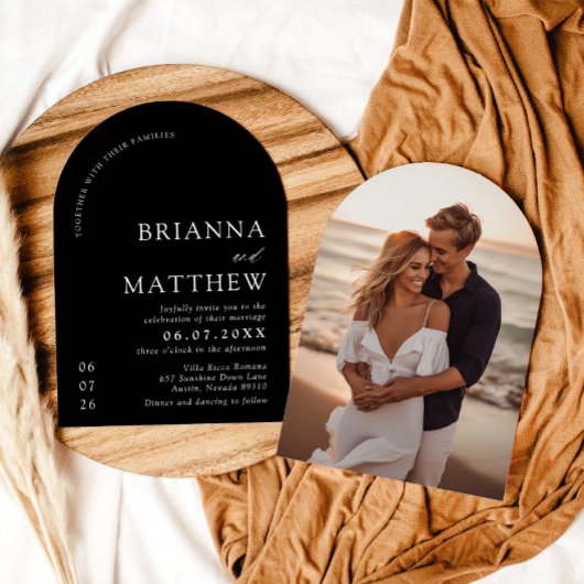 Arch Modern Zwart-wit minimalistische bruiloft Kaart