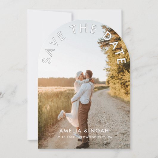 Arch Moderne foto bruiloft Bewaar de datum Kaart (Voorkant)