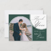 Arch Multi Foto Elegante Kalligrafie Smaragd Groen Bedankkaart (Voorkant)