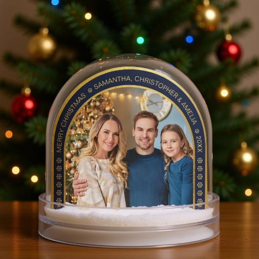 Arch Navy Blue Faux Gold Christmas Family Photo 