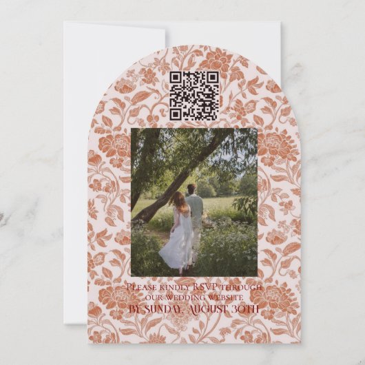 Arch Photo Floral Toile Script Save the Date Kaart (Achterkant)
