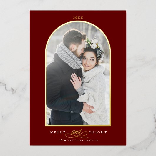Arch Photo Merry & Bright Gold Foil Carte de vacan (Recto)