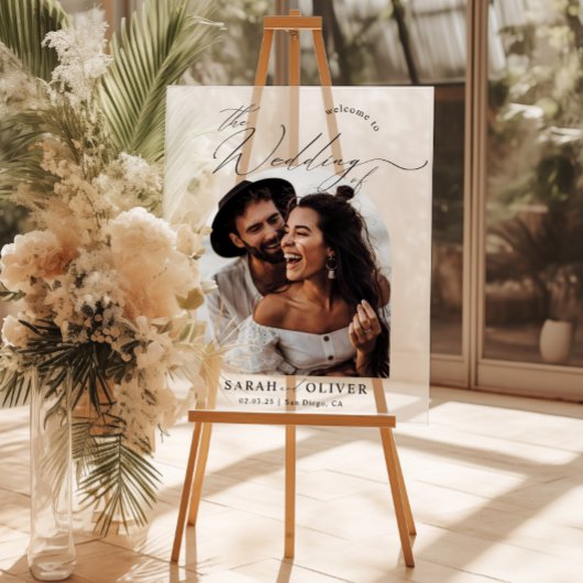 Arch Photo Modern Script Wedding Welkom Acryl Bord