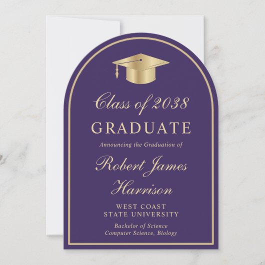 Arch Photo Paarse Gouden Afstuderen Aankondiging (Voorkant)