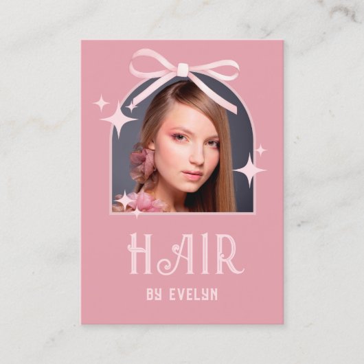 Arch Photo Roze Bow Hair QR Code Visitekaartje (Voorkant)