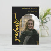 Arch Photo Zwart en Goud Script Afstuderen Aankondiging (Staand voorkant)