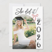 Arch Pink Bow Photo Graduation Party Invitation (Devant)