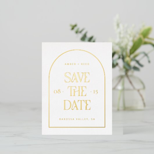 Arch Save the Date Real Gold Folie Uitnodiging Briefkaart (Staand Voorkant)