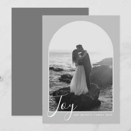 Arch Script Joy Gray Vertical Kerstkaart (Voorkant / Achterkant)