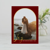 Arch Script Joy Red Vertical Echt Folie Feestdagenkaart (Staand Voorkant)