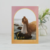 Arch Script Love Painted Pink Gold Vertical Real Folie Feestdagenkaart (Staand Voorkant)