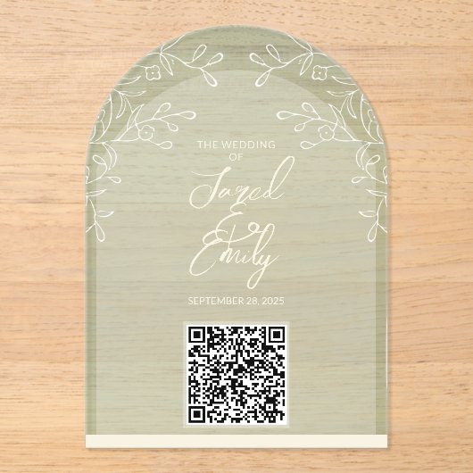 Arch Style Acryl bruiloft QR Code Uitnodiging Acryl Uitnodigingen (Voorkant)