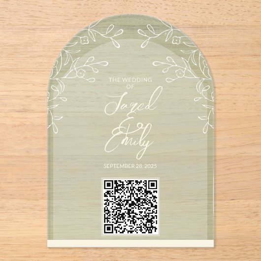 Arch Style Acryl bruiloft QR Code Uitnodiging Uitnodigingen (Voorkant)