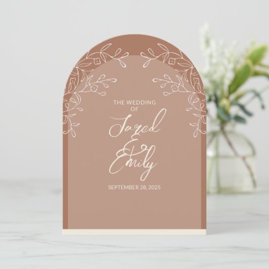 Arch Style Mocha Code QR Faire-part de mariage Bro (Debout devant)