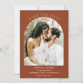 Arch Terracotta Burnt Sinaasappel Monogram Bruilof Save The Date (Voorkant)