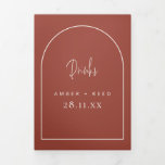 Arch Terracotta & Crème Boissons Menu pour Mariage<br><div class="desc">Peut être entièrement customisé pour répondre à vos besoins. © Gorjo Designs. Fait pour vous via la plateforme Zazzle. // Besoin d'aide pour customiser votre design ? Vous avez d'autres idées ? N'hésitez pas à me contacter (Zoe) directement. Facultatif : la couleur Arrière - plan et certaines polices peuvent être...</div>