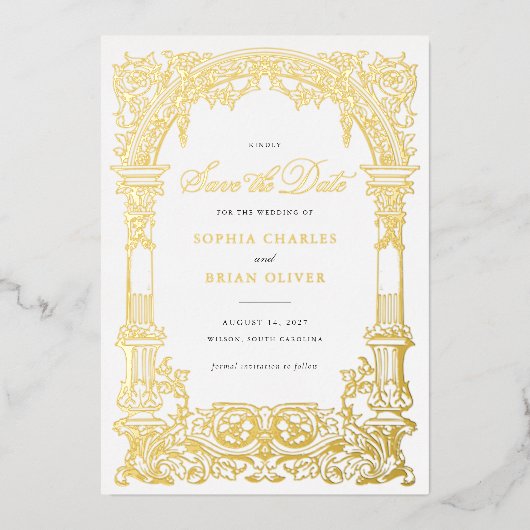 Arch Vines Ornament Lijst Save the Date Folie Uitnodiging (Voorkant)