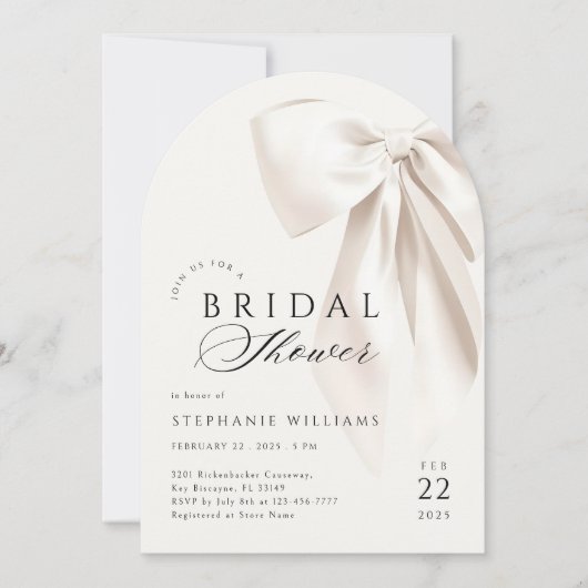 Arch White Elegant Bow Bruids Douche Uitnodiging (Voorkant)