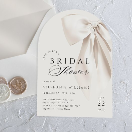 Arch White Elegant Bow nuptiale douche Invitation