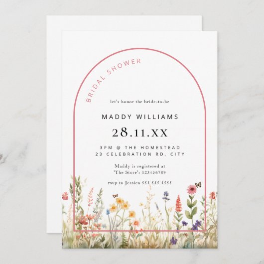 Arch Wildflower Bridal Shower Uitnodiging (Voorkant / Achterkant)