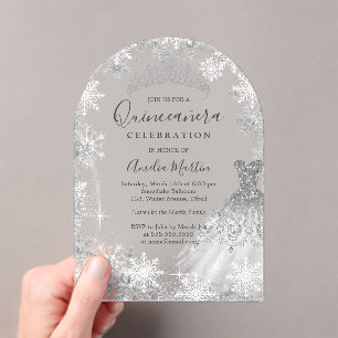 Arch Winter Snowflake Clear Fosted Quinceanera Acryl Uitnodigingen