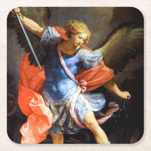 Archangel Michael tramples Satan, Guido Reni Vierkante Kartonnen Onderzetter