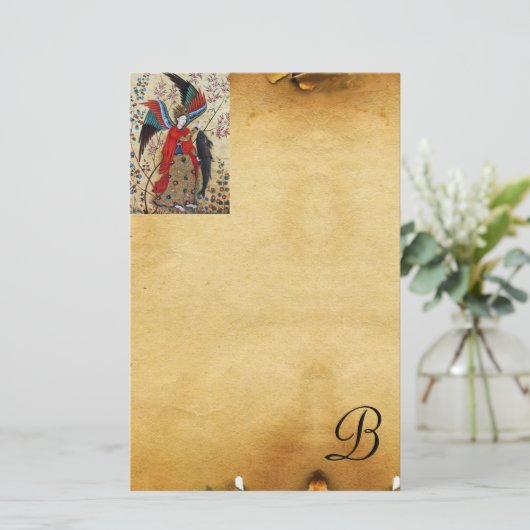 ARCHANGEL RAPHAEL EN FISH PARCHMENT MONOGRAM BRIEFPAPIER (Staand voorkant)