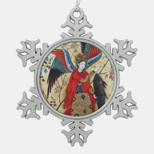 ARCHANGEL RAPHAEL EN VISSERIJPARCHERS TIN SNEEUWVLOK ORNAMENT