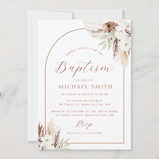 arche bohémienne moderne baptême invitation (Devant)