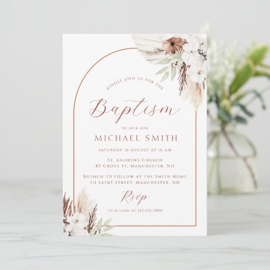 arche bohémienne moderne baptême invitation (Debout devant)