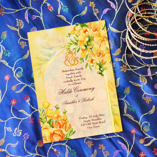 Arche de fleurs jaunes Ganesha Haldi invitation