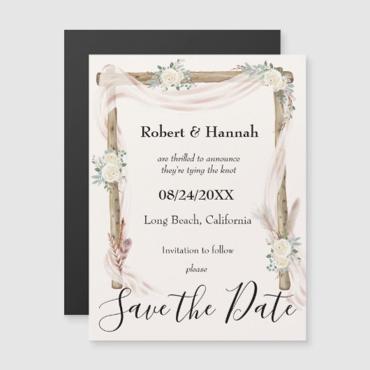 Arche de Mariage floral Boho Save the Date Magnet (Devant / Derrière)