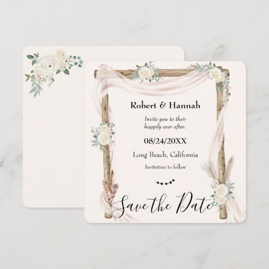 Arche de mariage floral crème bohème Save the Date (Devant / Derrière)