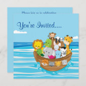 Arche de Noé | Bébé Animaux | Invitation carré (Devant / Derrière)