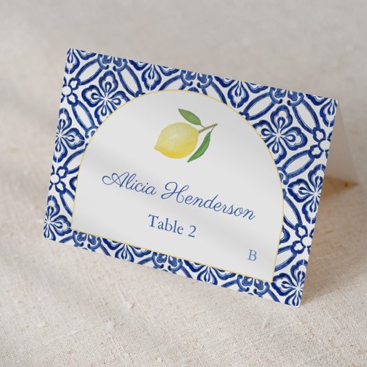 Arche Forme Citron Carreaux Bleus Mariage Carte Pl