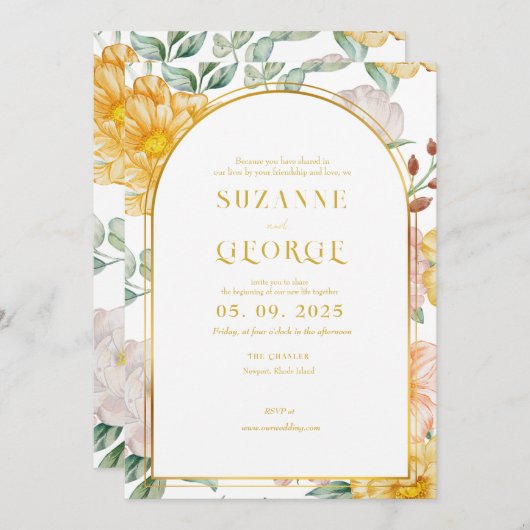 Arche jaune blanc Faire-part de mariage (Devant / Derrière)