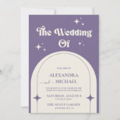Arche rétro minimale Faire-part de mariage violet (Devant)