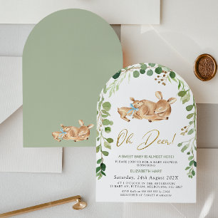 Arched Blue Bow Oh Deer Baby shower Invitation Kaart
