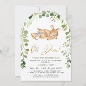 Arched Blue Bow Oh Deer Baby shower Invitation Kaart (Voorkant)