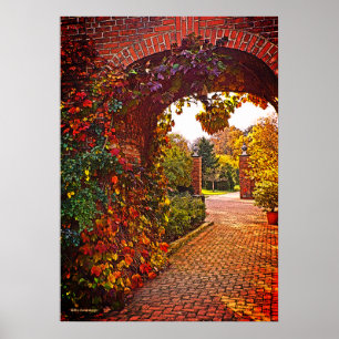 ARCHED BRICK ENTRYWAY, HERFST FOLIAGE, GARDEN BEYO POSTER