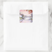 Arched Bridge Watercolor Painting Vierkante Sticker (Tas)