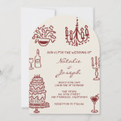 Arched Drawn Burgundy Romantic Whimsical Wedding Kaart (Voorkant)