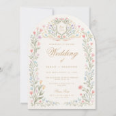 Arched Floral Wedding Monogram, Romantic Garden Kaart (Voorkant)