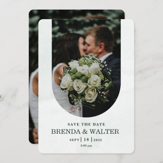 Arched Greenery White Rose Photo Wedding Kaart (Voorkant / Achterkant)