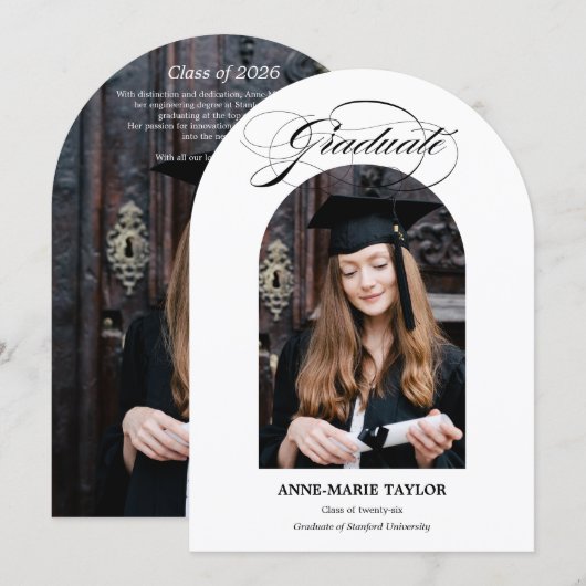 Arched Photo and Script Graduate Announcement Kaart (Voorkant / Achterkant)
