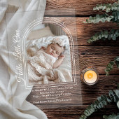 Arched Photo Elegant Script Birth Announcement Acryl Uitnodigingen