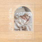 Arched Photo Elegant Script Birth Announcement Acryl Uitnodigingen (Voorkant)