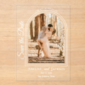 Arched Photo Elegant Script Save the Date Acryl Uitnodigingen (Voorkant)