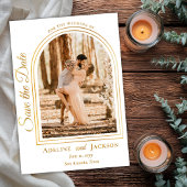 Arched Photo Elegant Script Save the Date Folie Uitnodiging